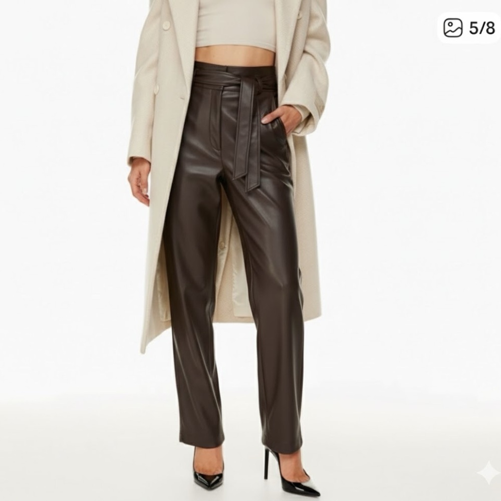 BROWN Babaton Leather Belted Pants
